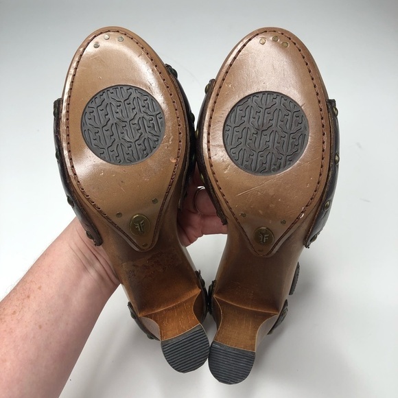 NEW Frye Dolly Leather Jewel Gem Stone T-Strap Boho Chunky Wooden Heels Shoes - Picture 12 of 16